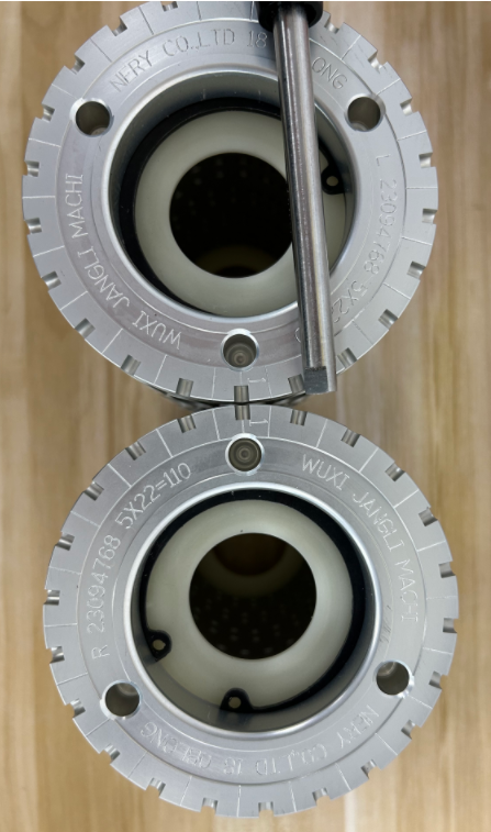 Softgel Die Roller Maintenance: How to Prevent Corrosion, Dents and Wear 5 Checking softgel die roller alignment with a matching detection tool, view 1